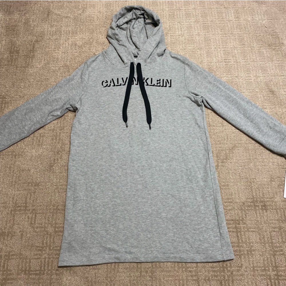NWT {Calvin Klein} Grey Hooded Sweatshirt Dress ~ Size XL
